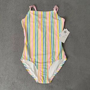 Kids Rainbow Stripe One-Piece Swimsuit - Pink, Yellow, Blue
